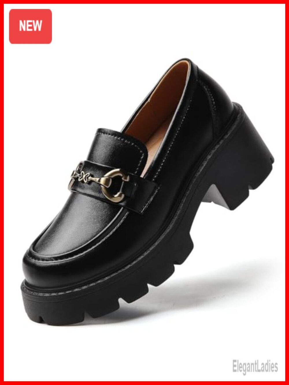 Chunky Loafers Platform Heel Women's Genuine Leather Slip On Shoes Comfortable